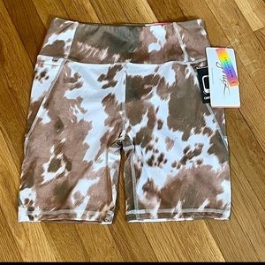 X By Gottex Peach Skin Collection Womens Biker Shorts Brown White Cow M New
